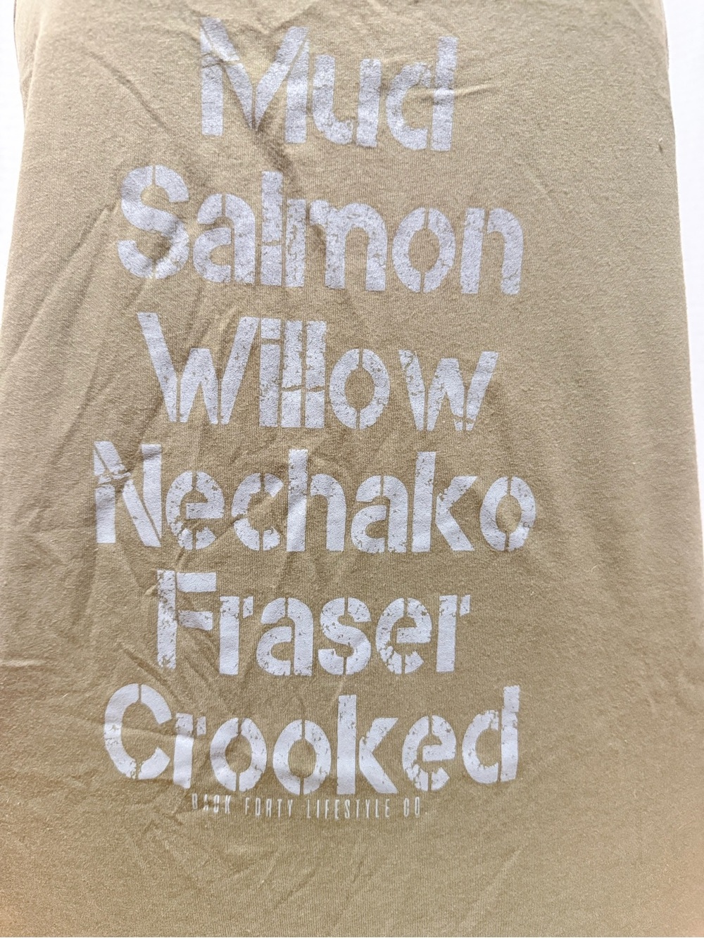 Back Forty Lifestyle Co Tank Top in Army Green with White Text